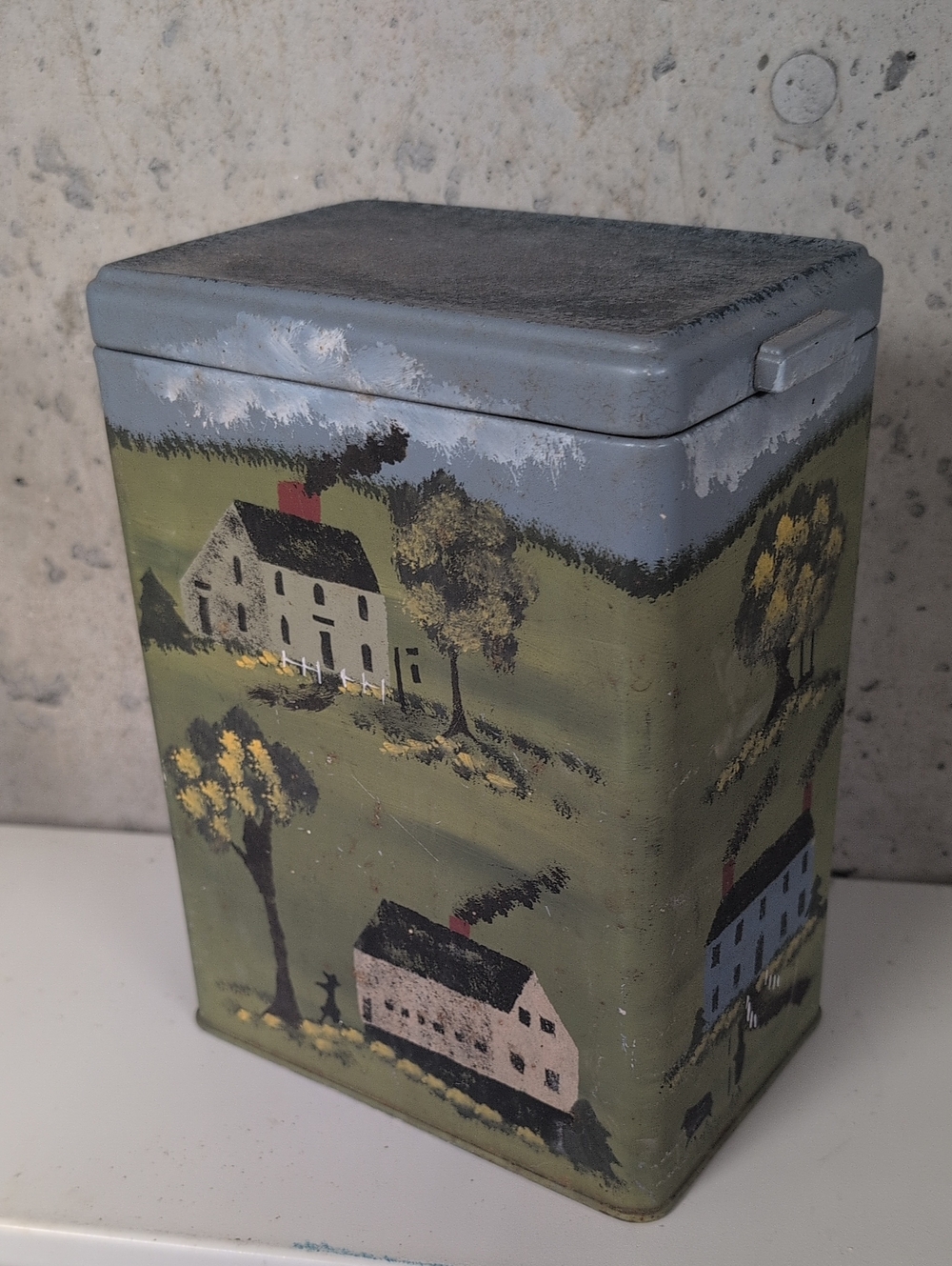 Vintage Metal Tin Hand painted Folk Art